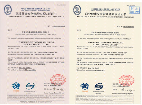 圣鑫泰索具職業(yè)健康安全體系